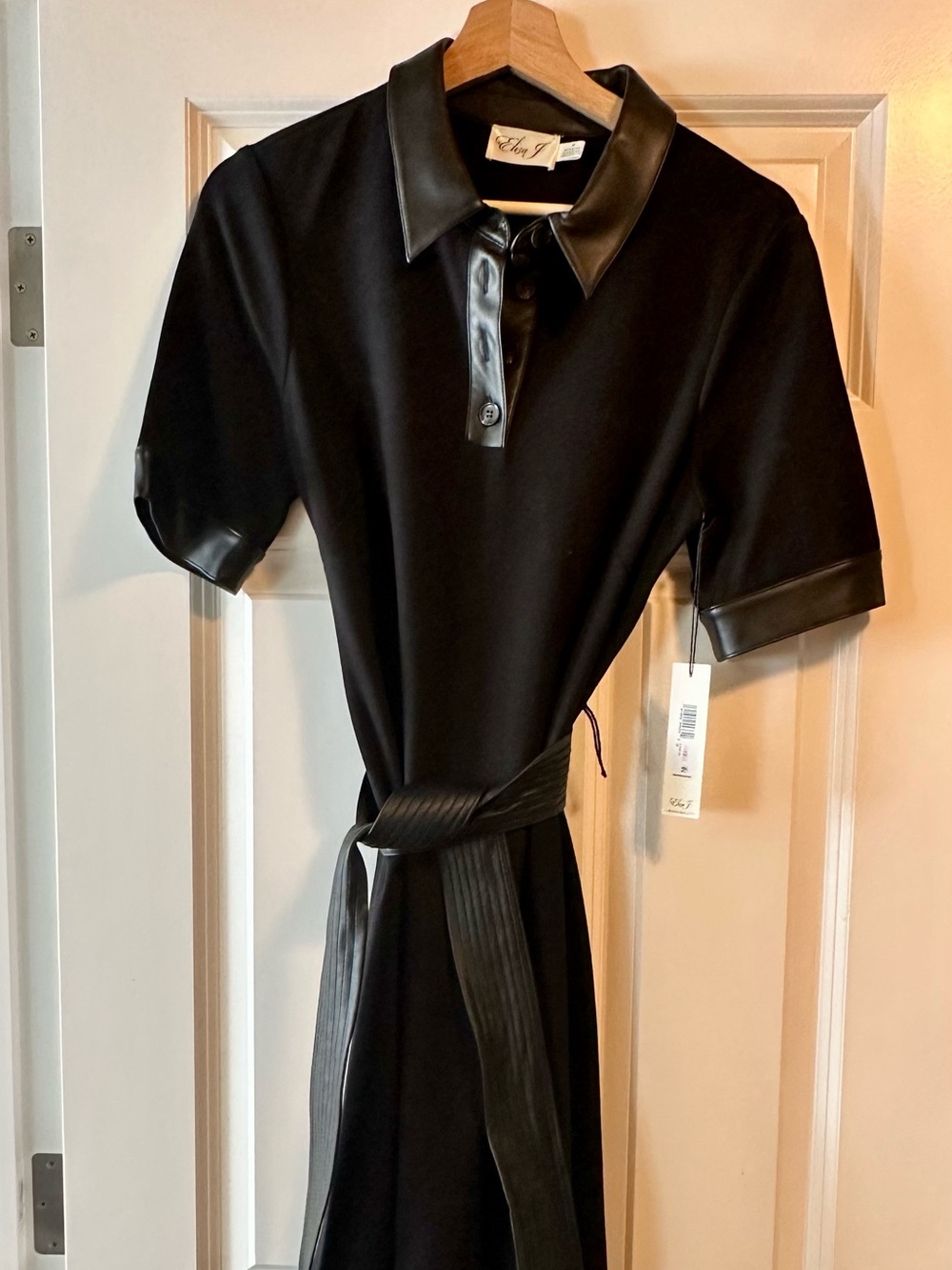Eliza J Faux Leather Trim Tie Waist MIDI Dress, size 10 NWT